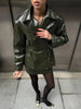 Women's Glossy Faux-Leather Blazer with a Double-Breasted Front in Red or Green