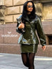Women's Glossy Faux-Leather Blazer with a Double-Breasted Front in Red or Green