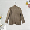 Women's Striped Stand-Neck Blazer with Shoulder Pads Pockets and a Single-Button Front