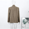 Women's Striped Stand-Neck Blazer with Shoulder Pads Pockets and a Single-Button Front
