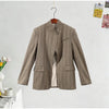 Women's Striped Stand-Neck Blazer with Shoulder Pads Pockets and a Single-Button Front