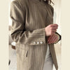 Women's Striped Stand-Neck Blazer with Shoulder Pads Pockets and a Single-Button Front