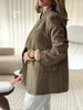 Women's Striped Stand-Neck Blazer with Shoulder Pads Pockets and a Single-Button Front