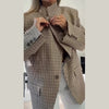 Women's Striped Stand-Neck Blazer with Shoulder Pads Pockets and a Single-Button Front