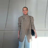Women's Striped Stand-Neck Blazer with Shoulder Pads Pockets and a Single-Button Front