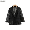 Women's ZANZEA Lace Blazer Summer Spring 3 4 Sleeve Blazer OL Work Tops See-through Blazer Oversize Party Suits