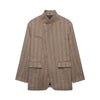 Women's Gray Plaid Stand-Collar Blazer Jacket with Long Sleeves