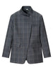 Women's Gray Plaid Stand-Collar Blazer Jacket with Long Sleeves