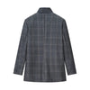 Women's Gray Plaid Stand-Collar Blazer Jacket with Long Sleeves