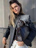 Women's Gray Plaid Stand-Collar Blazer Jacket with Long Sleeves