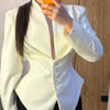 Women's Single-Breasted Blazer with a Cinched Waist and Asymmetric Hem