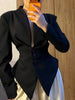 Women's Single-Breasted Blazer with a Cinched Waist and Asymmetric Hem