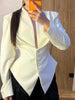 Women's Single-Breasted Blazer with a Cinched Waist and Asymmetric Hem