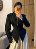 Women's Single-Breasted Blazer with a Cinched Waist and Asymmetric Hem