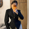 Women's Single-Breasted Blazer with a Cinched Waist and Asymmetric Hem