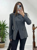 Women's Plaid Single-Button Blazer with a Stand Collar and Long Sleeves