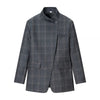Women's Plaid Single-Button Blazer with a Stand Collar and Long Sleeves