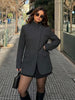 Women's Plaid Single-Button Blazer with a Stand Collar and Long Sleeves