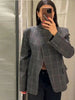 Women's Asymmetrical Blazer with a Single-Button Front in Plaid or Solid Colors