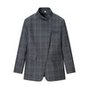 Women's Gray Plaid Blazer with a Stand Collar and Single-Button Front