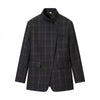 Women's Gray Plaid Blazer with a Stand Collar and Single-Button Front