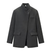 Women's Gray Plaid Blazer with a Stand Collar and Single-Button Front
