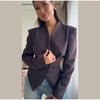 Women's Asymmetrical V-Neck Blazer with Lace-Up Detail and Long Sleeves
