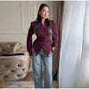 Women's Asymmetrical V-Neck Blazer with Lace-Up Detail and Long Sleeves
