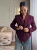 Women's Asymmetrical V-Neck Blazer with Lace-Up Detail and Long Sleeves
