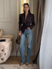 Women's Asymmetrical V-Neck Blazer with Lace-Up Detail and Long Sleeves