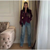 Women's Asymmetrical V-Neck Blazer with Lace-Up Detail and Long Sleeves