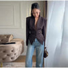 Women's Asymmetrical V-Neck Blazer with Lace-Up Detail and Long Sleeves
