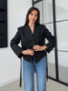 Women's Asymmetrical V-Neck Blazer with Lace-Up Detail and Long Sleeves