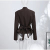 Women's Asymmetrical V-Neck Blazer with Lace-Up Detail and Long Sleeves
