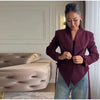 Women's Asymmetrical V-Neck Blazer with Lace-Up Detail and Long Sleeves