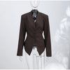 Women's Asymmetrical V-Neck Blazer with Lace-Up Detail and Long Sleeves