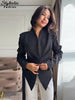 Women's Asymmetrical V-Neck Blazer with Lace-Up Detail and Long Sleeves