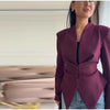 Women's Asymmetrical V-Neck Blazer with Lace-Up Detail and Long Sleeves
