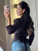 Women's Asymmetrical V-Neck Blazer with Lace-Up Detail and Long Sleeves