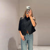 Women's Cropped Asymmetrical Blazer with a Stand Collar and Short Sleeves
