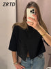 Women's Cropped Asymmetrical Blazer with a Stand Collar and Short Sleeves