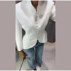Women's Elegant Waist Cinching Blazer White V-neck Single Bresated Buttons Slim Suit Street Outwear