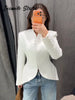 Women's Elegant Waist Cinching Blazer White V-neck Single Bresated Buttons Slim Suit Street Outwear