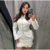 Women's Elegant Waist Cinching Blazer White V-neck Single Bresated Buttons Slim Suit Street Outwear