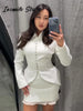 Women's Elegant Waist Cinching Blazer White V-neck Single Bresated Buttons Slim Suit Street Outwear