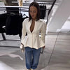 Women's Elegant Waist Cinching Blazer White V-neck Single Bresated Buttons Slim Suit Street Outwear
