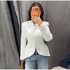 Women's Elegant Waist Cinching Blazer White V-neck Single Bresated Buttons Slim Suit Street Outwear