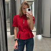 Women's Elegant Waist Cinching Blazer White V-neck Single Bresated Buttons Slim Suit Street Outwear