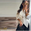 Women's Elegant Waist Cinching Blazer White V-neck Single Bresated Buttons Slim Suit Street Outwear