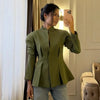Women's Elegant Waist Cinching Blazer White V-neck Single Bresated Buttons Slim Suit Street Outwear
